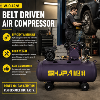 Portable Belt Driven Air Compressor W-0.12/8 1.10kW 60L Oil Lubricated Workshop Compressor