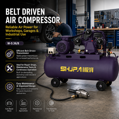 Portable Belt Driven Air Compressor W-0.36/8 3.0kW 90L Oil Lubricated Workshop Compressor