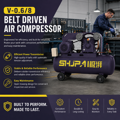 V-0.6/8 4.0kW 105L Belt Driven Air Compressor 0.6m³/min 0.8MPa Industrial Piston Air Compressor