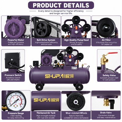 W-0.9/8 180L Industrial Belt Driven Air Compressor 0.9m³/min 0.8MPa