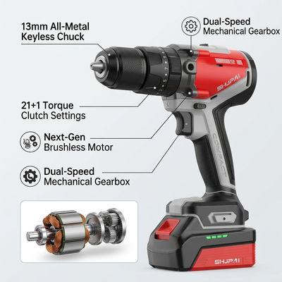 Brushless Cordless Drill 21V High Power 2 Battery 1 Charger Kit For OEM Global Distribution