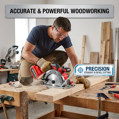 45 Degree Bevel Cordless Circular Saw 165mm 21V Brushless 63mm Depth Woodworking Saw