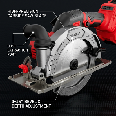 45 Degree Bevel Cordless Circular Saw 165mm 21V Brushless 63mm Depth Woodworking Saw