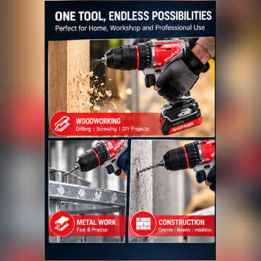 21V Heavy Duty Cordless Drills 60N.M High Torque Lithium Rechargeable Driver With 2 Batteries