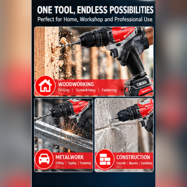 20V Lightweight Cordless Drill 125Nm Torque Lithium Battery Powered Compact Electric Driver Tool