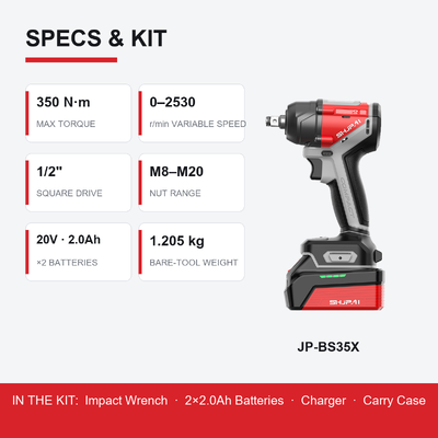 Brushless Cordless Impact Wrench 350N·m 20V OEM Private Label Supplier Kit