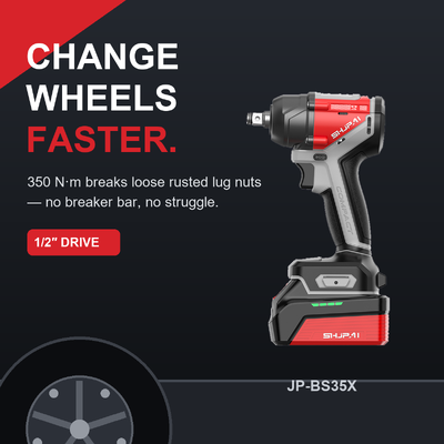 20V Cordless Tire Impact Wrench 350N·m Lug Nut Driver 1/2inch With 2 Batteries
