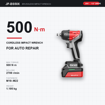 20V 500N.M Cordless Brushless Impact Wrench For Auto Repair 1/2in Kit