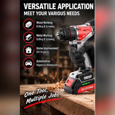 21+1 Clutch Cordless Drill Driver 13mm Keyless Chuck 60N.M Compact 1.3kg Brushless Kit