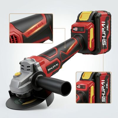 SHJPAI 21V Brushless Angle Grinder 9000 RPM Variable Speed 100mm Cordless Grinding Tool Kit