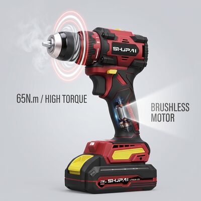SHJPAI 21V Brushless Cordless Drill, 65N.M High Torque Power Driver Kit With 2 Batteries 1 Charger