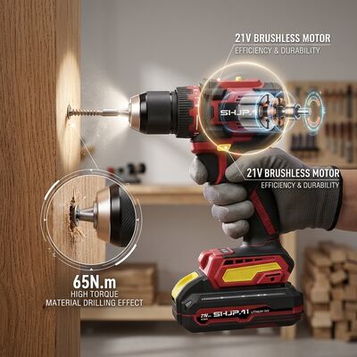 SHJPAI 21V Brushless Cordless Drills 65N.M High Torque Power Driver Kit With 2 Batteries
