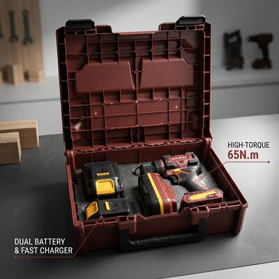 SHJPAI 21V Brushless Cordless Drill, 65N.M High Torque Power Driver Kit With 2 Batteries 1 Charger