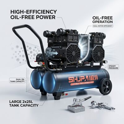 Silent Air Compressor 10 Bar 50L Tank Low Noise Piston Unit For Airbrush Spraying 220V