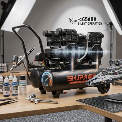 Silent Air Compressor 10 Bar 50L Tank Low Noise Piston Unit For Airbrush Spraying 220V