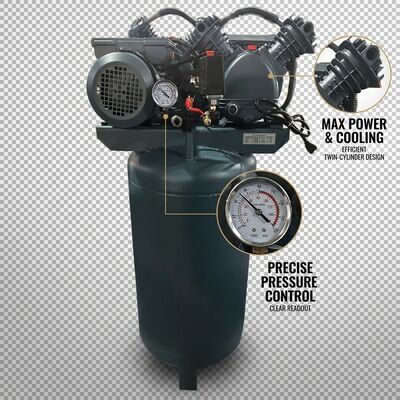 Single Phase Air Compressor 8 Bar 100L Vertical Tank 1.5KW Quiet Workshop Unit