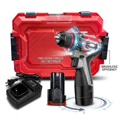 16V Brushless Drill Driver 60N.M Torque 0.84kg Cordless Screwdriver Kit With 2 Batteries Hard Case