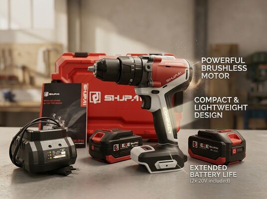 SHJPAI 20V Brushless Cordless Drill 13mm Keyless Chuck 60N.M Torque 2060RPM Lightweight