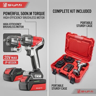 JP-BS50X Brushless Impact Wrench 500Nm 20V Cordless 1/2 Inch M10-M22