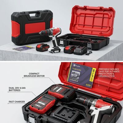 SHJPAI JP-CJ125X 20V Brushless Cordless Impact Drill 125Nm High Torque 13mm Chuck 2x 4.0Ah Kit