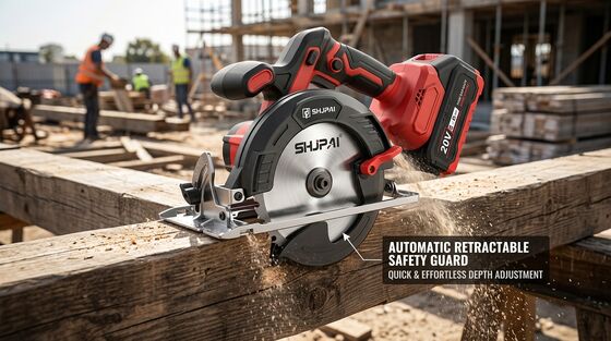 SHJPAI JP-YJ165YX 20V Brushless Cordless Circular Saw 165mm Blade 63mm Cutting Depth Kit