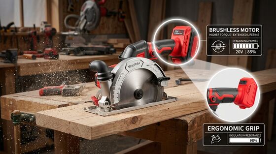 SHJPAI JP-YJ165YX 20V Brushless Cordless Circular Saw 165mm Blade 63mm Cutting Depth Kit