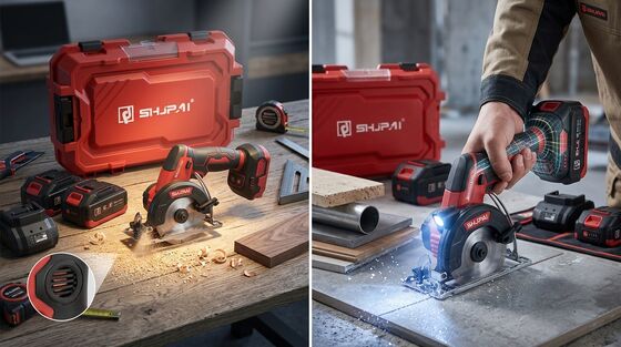 SHJPAI JP-YJ03YX 21V Brushless Mini Circular Saw 1000W 0.8kg One Handed 2x 4.0Ah Wood Tile Cutting Kit