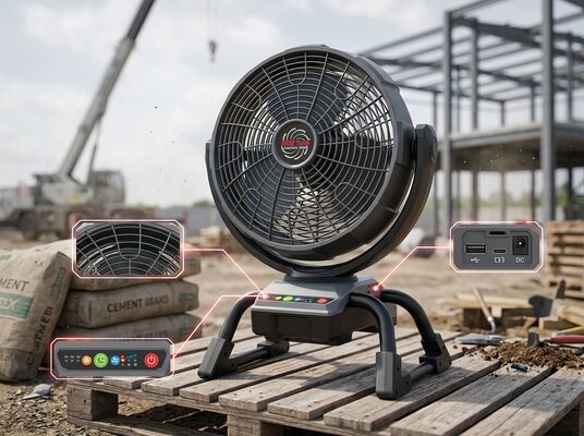 14 Inch Bottom Battery Cordless Jobsite Fan 50W 6m³/min 3 Speed Timer Industrial
