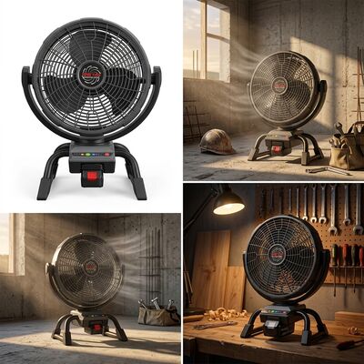 14 Inch Bottom Battery Cordless Jobsite Fan 50W 6m³/min 3 Speed Timer Industrial