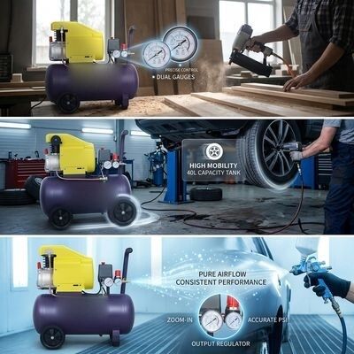 2.5HP Air Compressor With 40L Tank And 220L/min Airflow Portable Direct Drive Pump For Professional Use