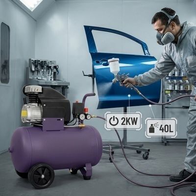 2KW Direct Drive Air Compressor With 220L/min Exhaust And 40 Liter Tank For Professional Use