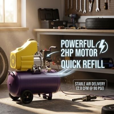 2HP Direct Drive Air Compressor With 25L Tank And 204L/MIN Air Delivery For Home Use